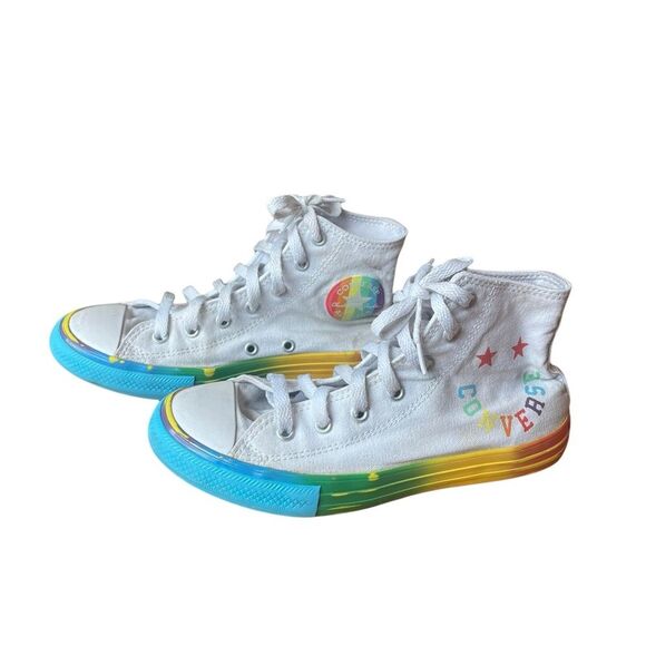 Converse All Star Chuck Taylor High Top Hi Smiley Rainbow Sneakers Youth Size 3 - Picture 1 of 10